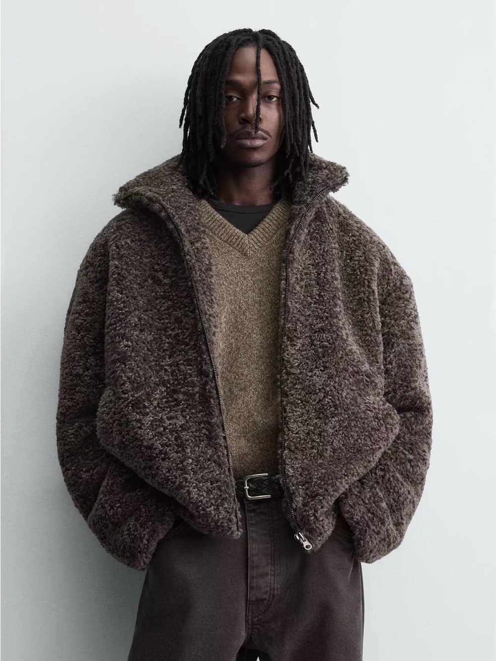 Zara Brown Faux-Shearling Puffer Jacket